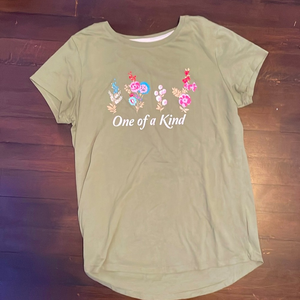 Green floral “one of a kind” shirt by the brand “Wonder Nation”